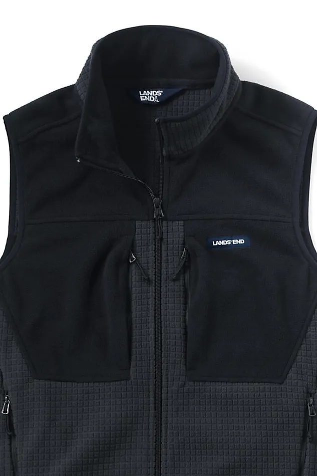 Lands039 End Fleece Men Grid Fleece Vest Dark Charcoal Lands039 End Fleece Men Grid Fleece Vest Dark Charcoal