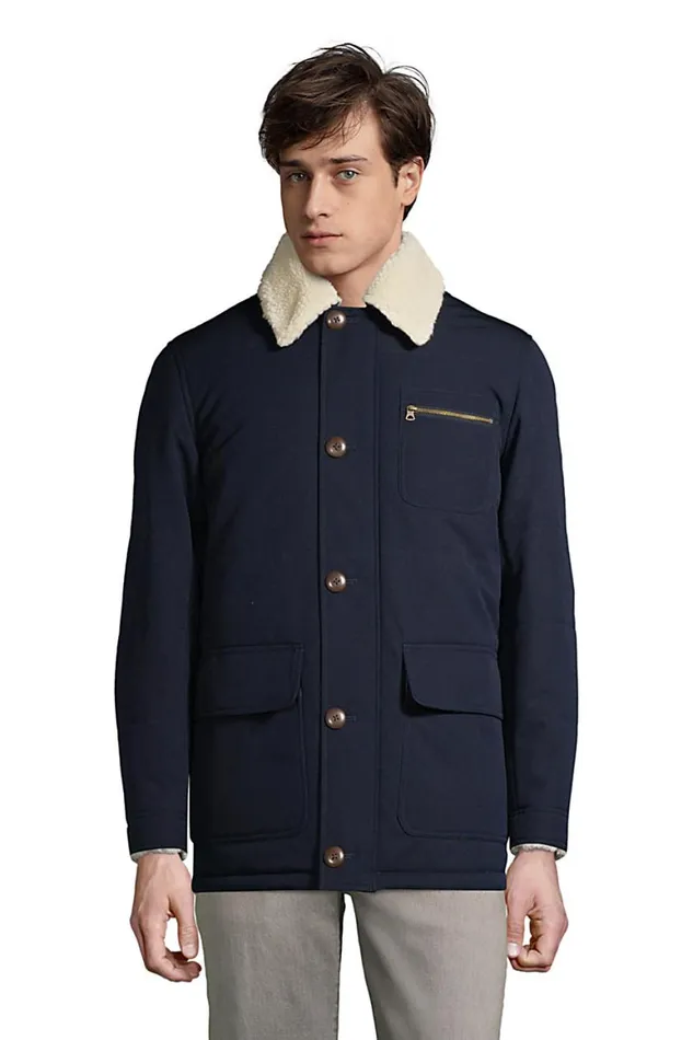 Lands039 End Fleece Men Sherpa Fleece Lined Barn Coat Radiant Navy