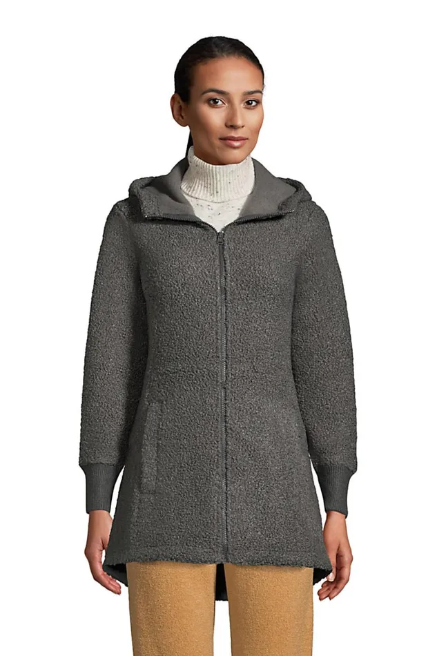 Lands039 End Fleece Women Cozy Boucle Fleece Coat With Hood Charcoal