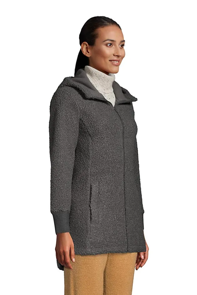 Lands039 End Fleece Women Cozy Boucle Fleece Coat With Hood Charcoal