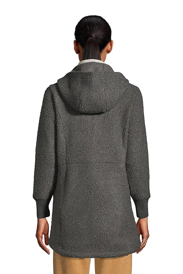Lands039 End Fleece Women Cozy Boucle Fleece Coat With Hood Charcoal