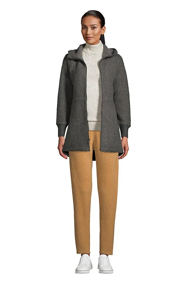 Lands039 End Fleece Women Cozy Boucle Fleece Coat With Hood Charcoal