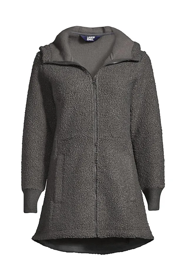 Lands039 End Fleece Women Cozy Boucle Fleece Coat With Hood Charcoal