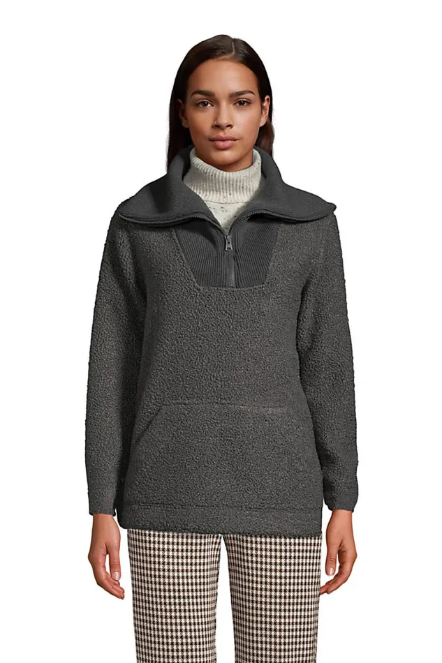 Lands039 End Fleece Women Cozy Boucle Fleece Pullover Charcoal