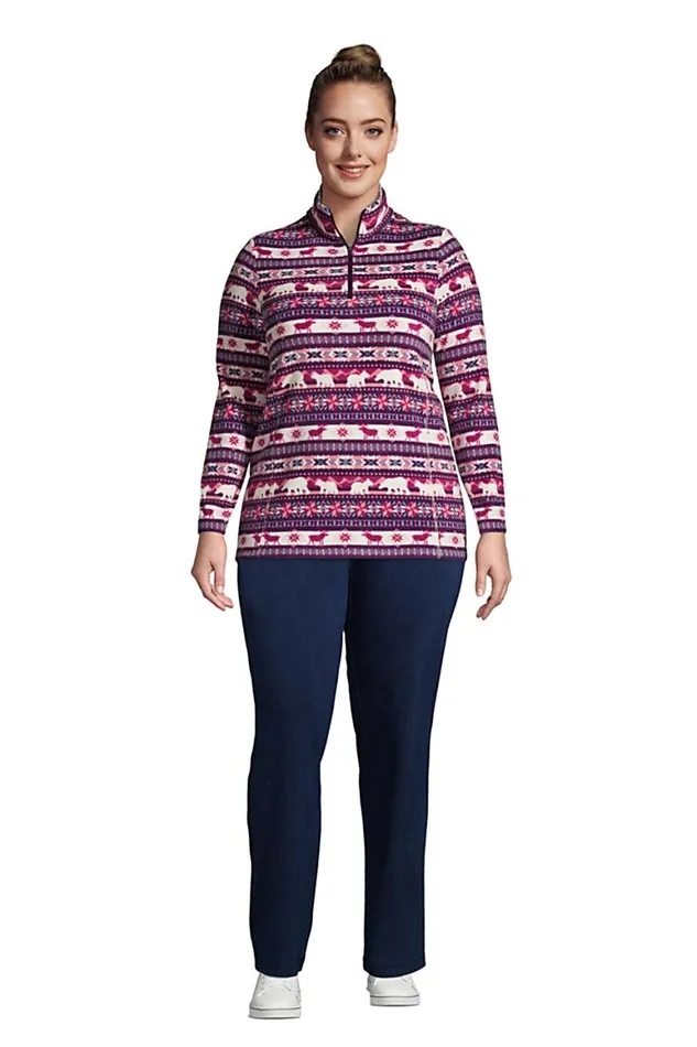 Lands039 End Fleece Women Plus Size Print Quarter Zip Fleece Pullover Top Outdoor Fairisle