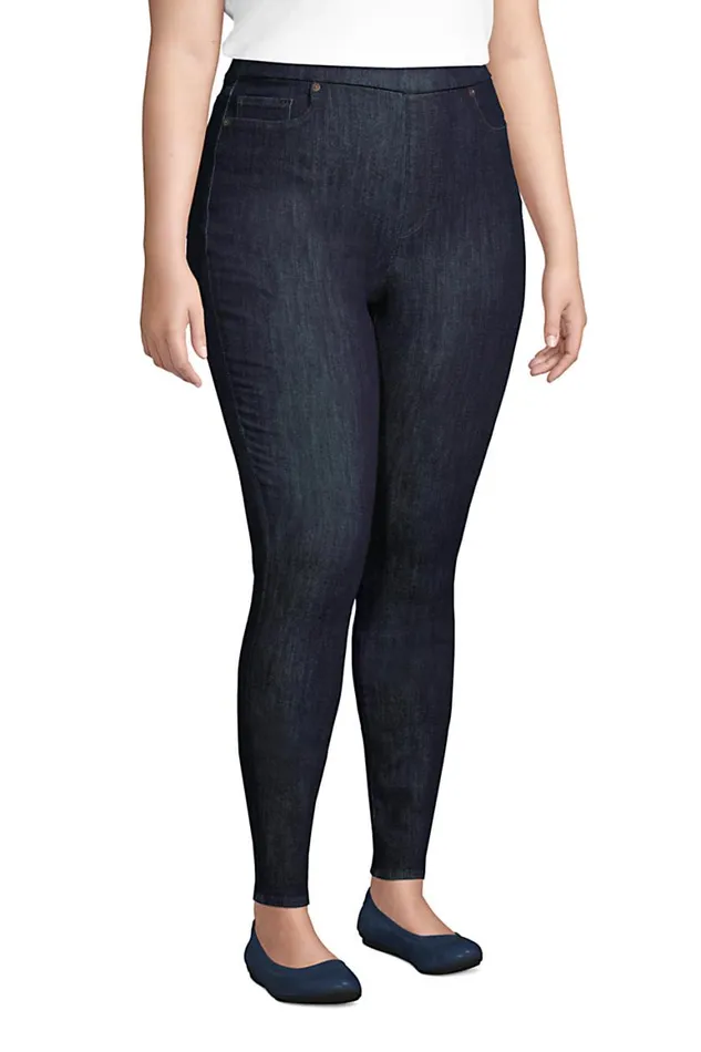 Lands039 End Jeans Women Plus Size Elastic Waist Pull On Skinny Legging Jeans 8211 Blue Deepest Indigo