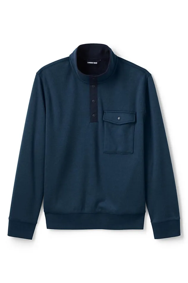 Lands039 End Knit Tops and Tees Men Long Sleeve Cozy Snap Neck Mock Pullover Radiant Navy Lands039 End Knit Tops and Tees Men Long Sleeve Cozy Snap Neck Mock Pullover Radiant Navy