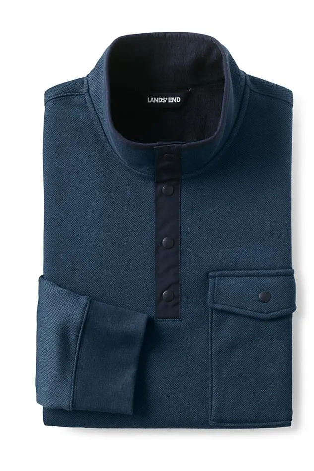 Lands039 End Knit Tops and Tees Men Long Sleeve Cozy Snap Neck Mock Pullover Radiant Navy Lands039 End Knit Tops and Tees Men Long Sleeve Cozy Snap Neck Mock Pullover Radiant Navy