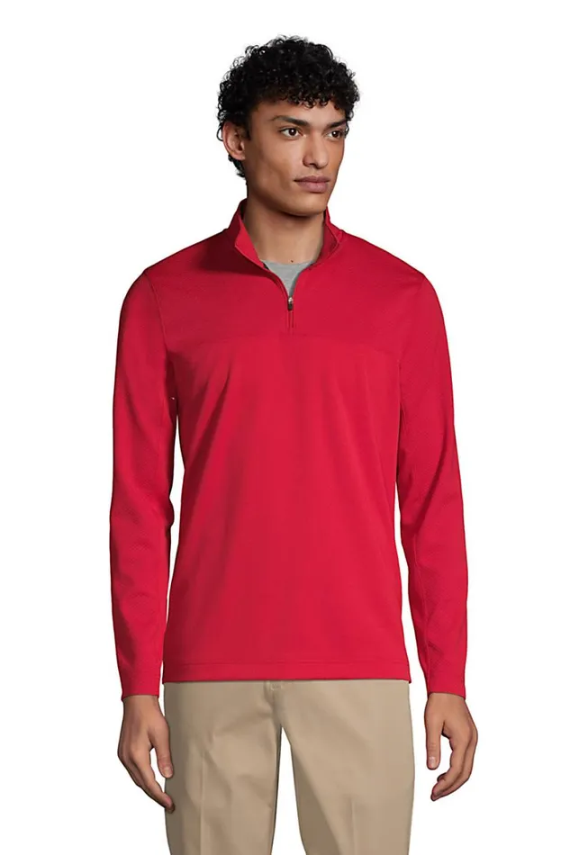 Lands039 End Knit Tops and Tees Men Textured Quarter Zip Pullover Rich Red