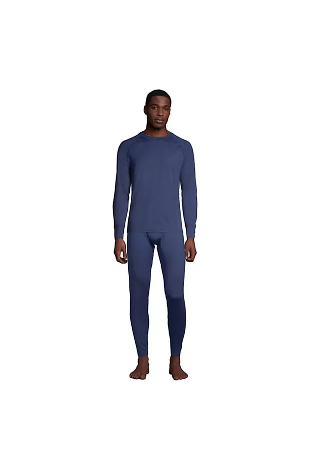 Lands039 End Long Underwear Men Stretch Thermaskin Long Underwear Crew Base Layer Regiment Navy