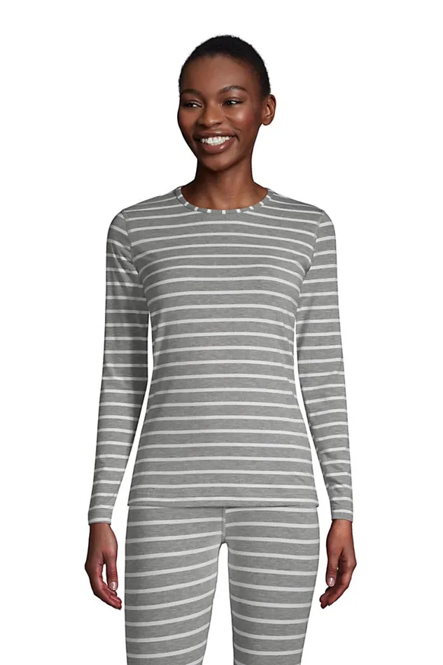 Lands039 End Long Underwear Women Cooling Thermal Long Underwear Base Layer Crewneck Shirt Cement Heather Stripe Lands039 End Long Underwear Women Cooling Thermal Long Underwear Base Layer Crewneck Shirt Cement Heather Stripe