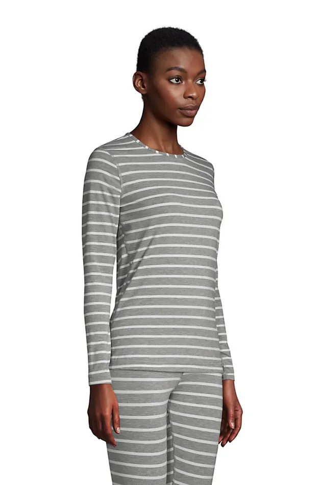 Lands039 End Long Underwear Women Cooling Thermal Long Underwear Base Layer Crewneck Shirt Cement Heather Stripe Lands039 End Long Underwear Women Cooling Thermal Long Underwear Base Layer Crewneck Shirt Cement Heather Stripe