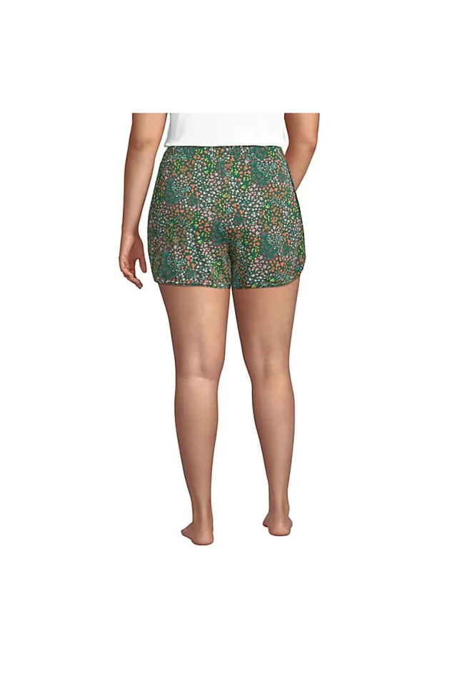 Lands039 End Pajamas and Robes Women Plus Size Comfort Knit Built In Brief Pajama Shorts Forest Moss Mini Floral