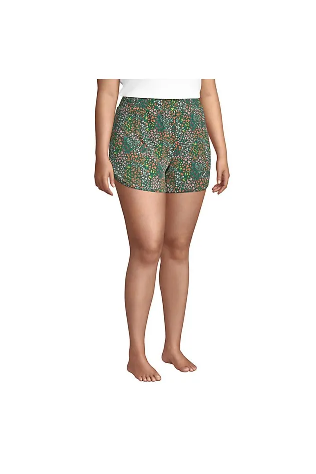 Lands039 End Pajamas and Robes Women Plus Size Comfort Knit Built In Brief Pajama Shorts Forest Moss Mini Floral