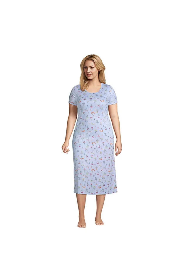 Lands039 End Pajamas and Robes Women Plus Size Supima Cotton Short Sleeve Midcalf Nightgown Dress Blue Botanical Floral Check Lands039 End Pajamas and Robes Women Plus Size Supima Cotton Short Sleeve Midcalf Nightgown Dress Blue Botanical Floral Check