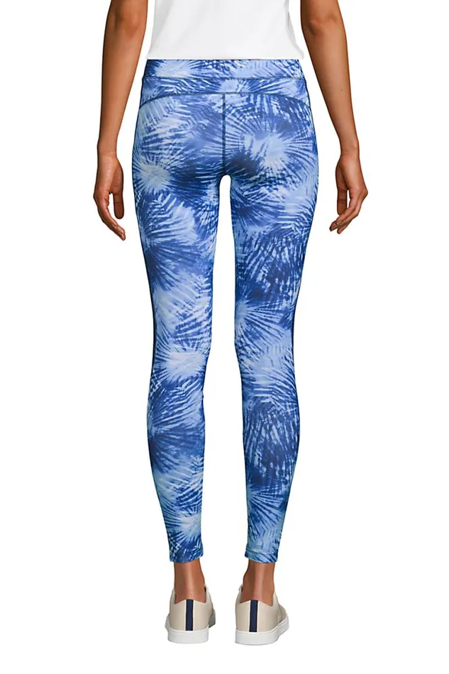 Lands039 End Pants Women Active High Rise Compression Slimming Pocket Leggings Deep Sea Navy Tie Dye Palm