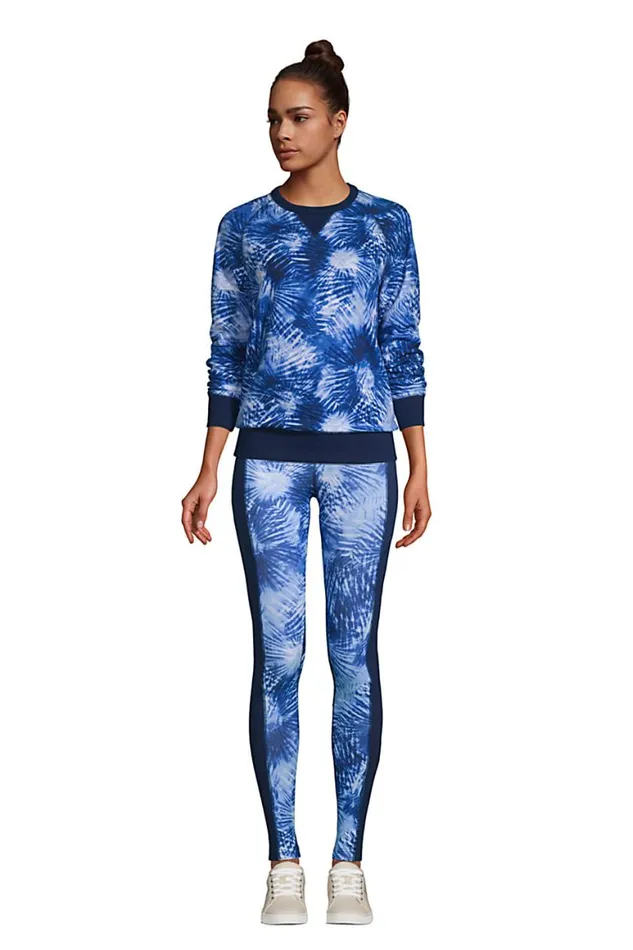 Lands039 End Pants Women Active High Rise Compression Slimming Pocket Leggings Deep Sea Navy Tie Dye Palm