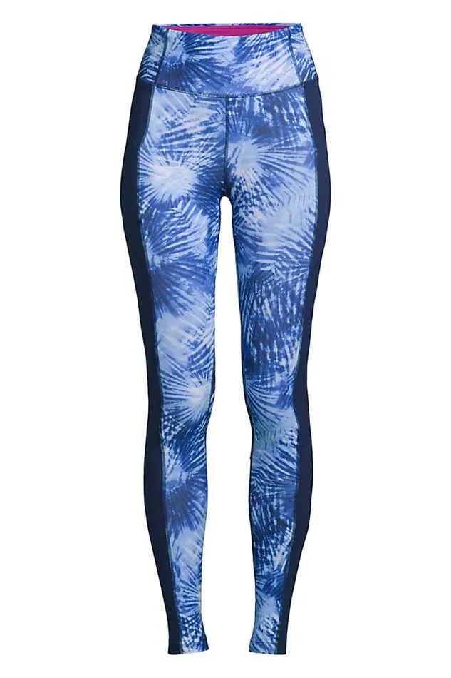 Lands039 End Pants Women Active High Rise Compression Slimming Pocket Leggings Deep Sea Navy Tie Dye Palm