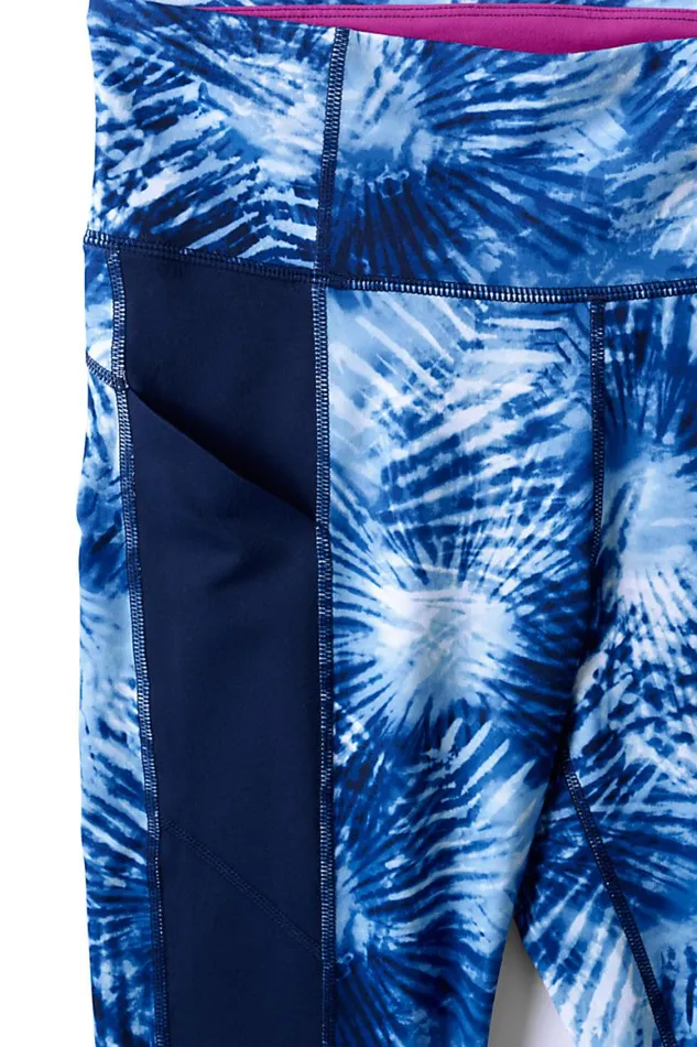 Lands039 End Pants Women Active High Rise Compression Slimming Pocket Leggings Deep Sea Navy Tie Dye Palm