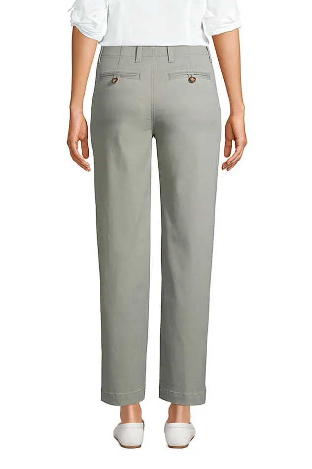 Lands039 End Pants Women Chino Mid Rise Wide Leg Ankle Pants Washed Military Green