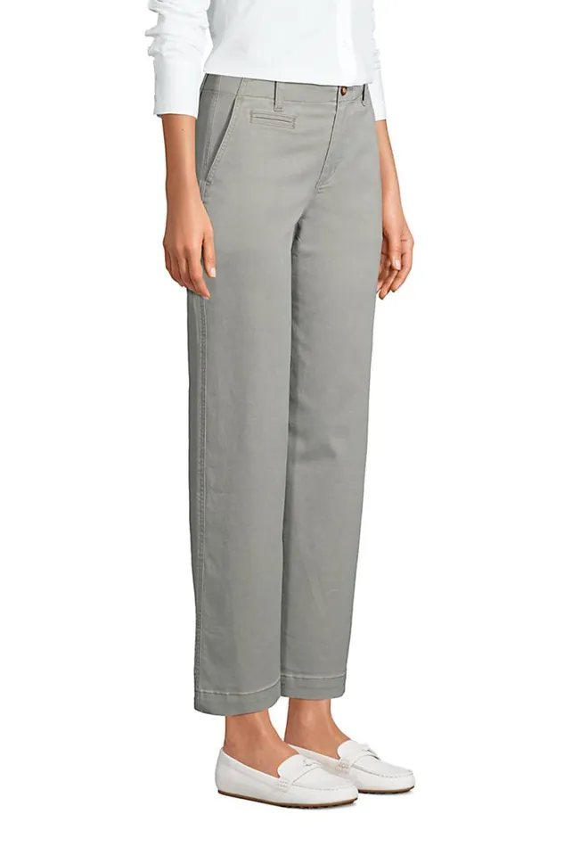 Lands039 End Pants Women Chino Mid Rise Wide Leg Ankle Pants Washed Military Green
