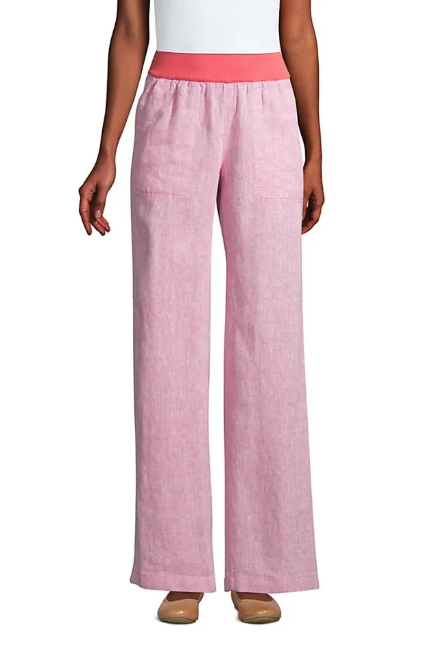 Lands039 End Pants Women High Rise Elastic Waist Pull On Wide Leg Linen Pants Soft Mojave Rose Linen Lands039 End Pants Women High Rise Elastic Waist Pull On Wide Leg Linen Pants Soft Mojave Rose Linen