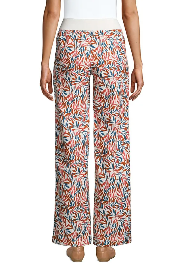 Lands039 End Pants Women High Rise Elastic Waist Pull On Wide Leg Linen Pants Soft Mojave Rose Linen