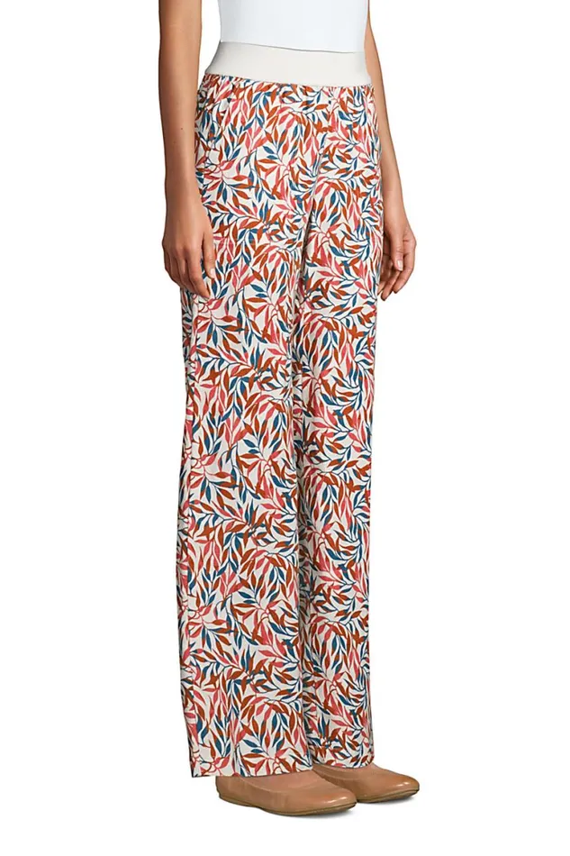 Lands039 End Pants Women High Rise Elastic Waist Pull On Wide Leg Linen Pants Soft Mojave Rose Linen