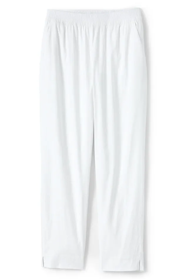 Lands039 End Pants Women Mid Rise Elastic Waist Linen Ankle Pants White