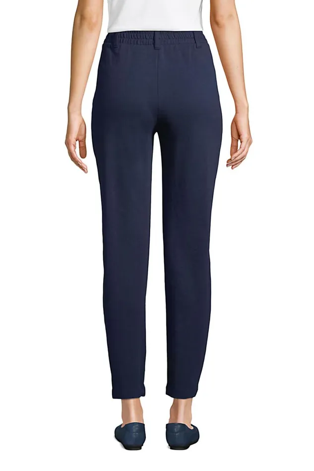 Lands039 End Pants Women Petite Sport Knit High Rise Elastic Waist Pull On Tapered Trousers Radiant Navy