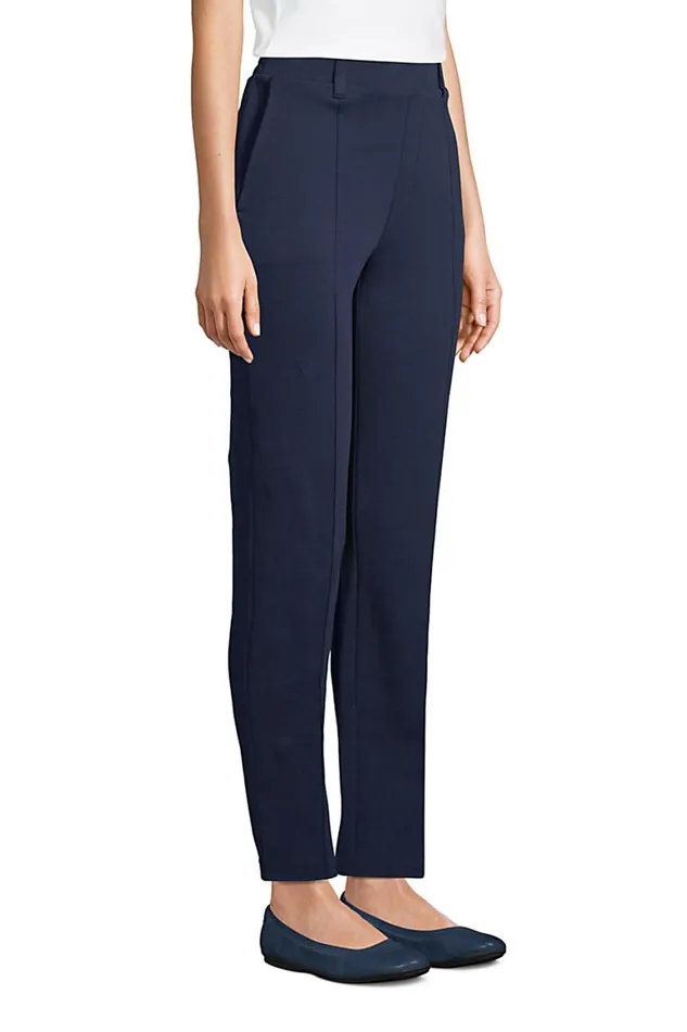 Lands039 End Pants Women Petite Sport Knit High Rise Elastic Waist Pull On Tapered Trousers Radiant Navy