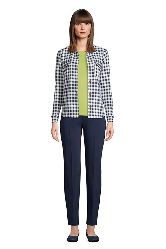 Lands039 End Pants Women Petite Sport Knit High Rise Elastic Waist Pull On Tapered Trousers Radiant Navy