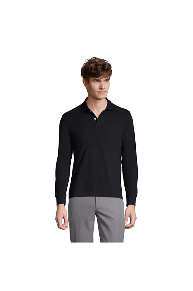 Lands039 End Polo Shirts Men Long Sleeve Mesh Polo Shirt Black