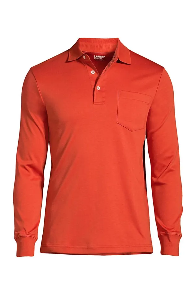 Lands039 End Polo Shirts Men Long Sleeve Super Soft Supima Polo Shirt With Pocket Orange Clay Lands039 End Polo Shirts Men Long Sleeve Super Soft Supima Polo Shirt With Pocket Orange Clay