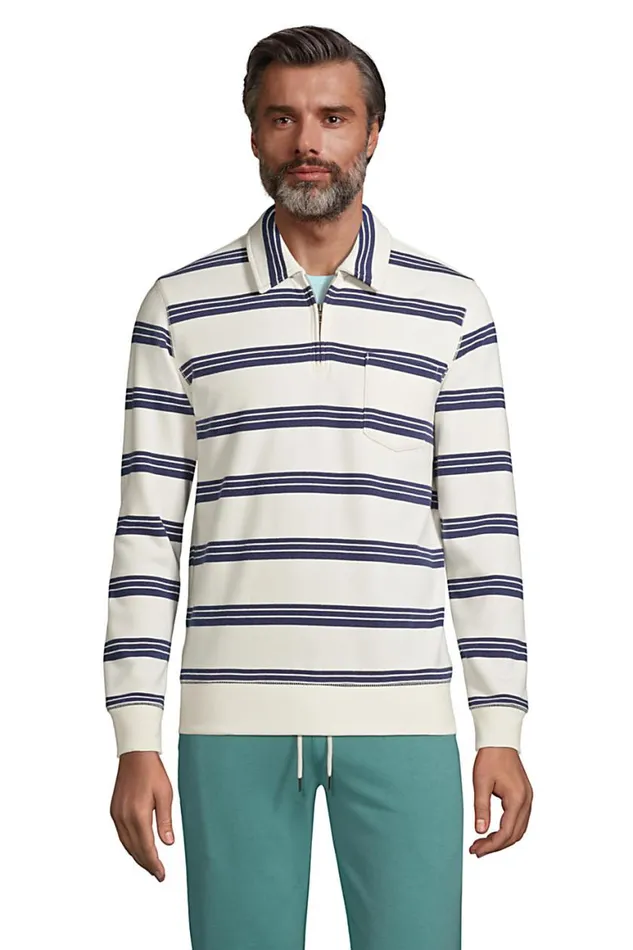 Lands039 End Polo Shirts Men Serious Sweats Quarter Zip Polo Pattern Ivory Founders Stripe