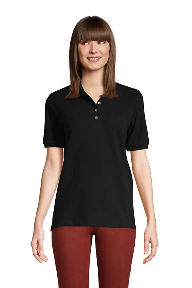Lands039 End Polo Shirts Women Banded Short Sleeve Mesh Polo Black