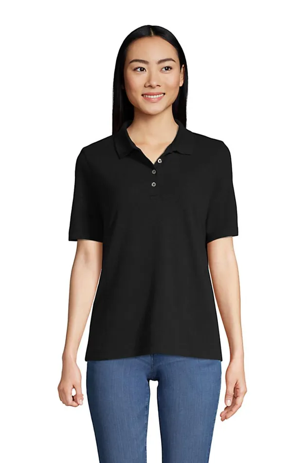 Lands039 End Polo Shirts Women Hemmed Short Sleeve Mesh Polo Black