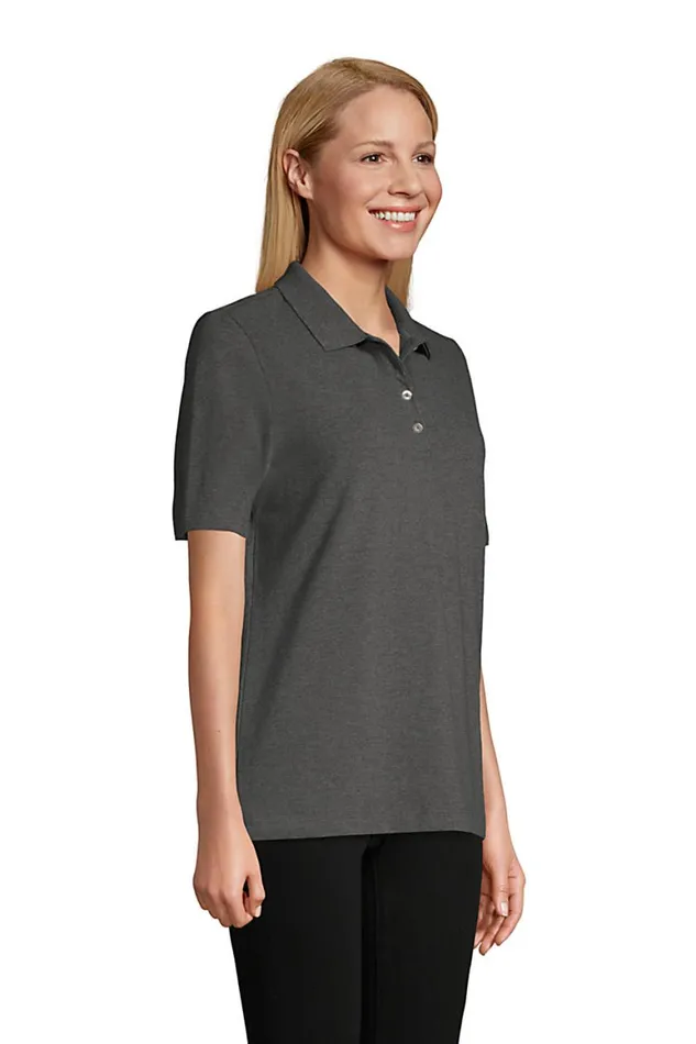 Lands039 End Polo Shirts Women Hemmed Short Sleeve Mesh Polo Black