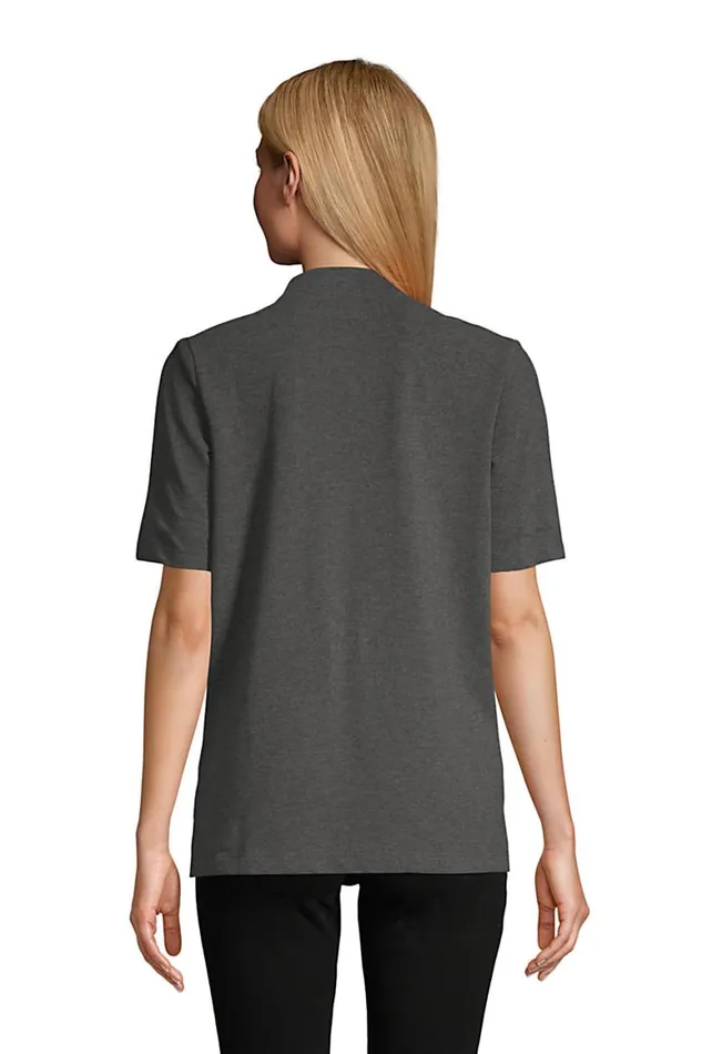 Lands039 End Polo Shirts Women Hemmed Short Sleeve Mesh Polo Black