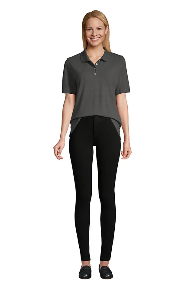 Lands039 End Polo Shirts Women Hemmed Short Sleeve Mesh Polo Black