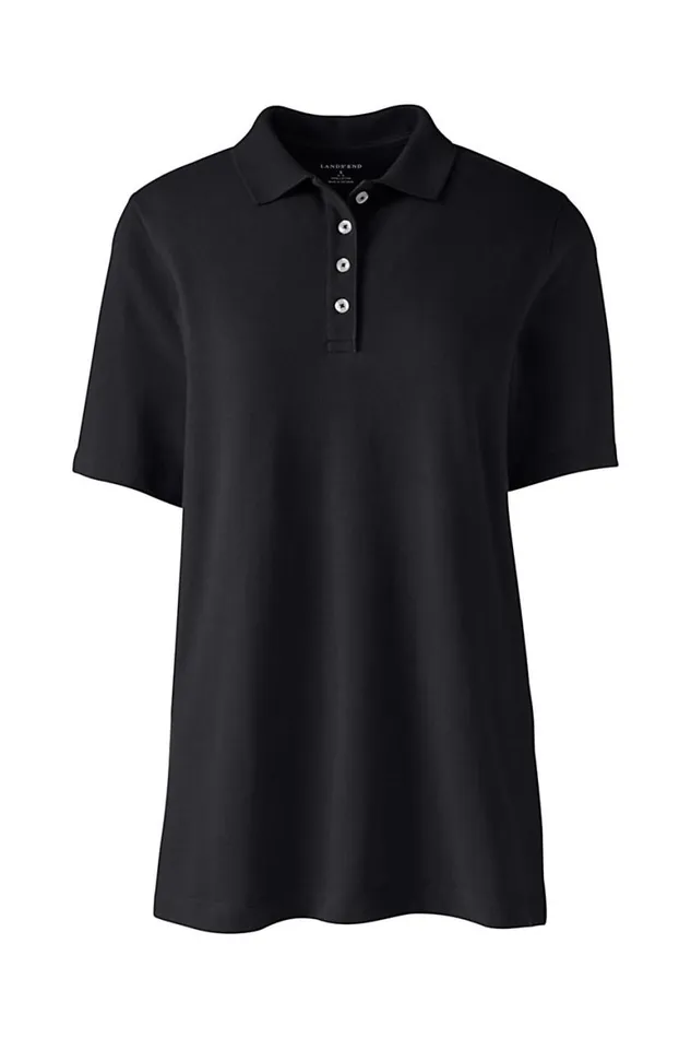 Lands039 End Polo Shirts Women Hemmed Short Sleeve Mesh Polo Black