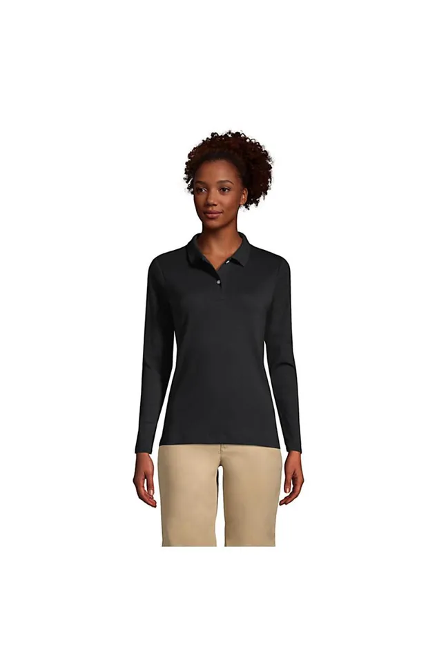 Lands039 End Polo Shirts Women Long Sleeve Feminine Fit Interlock Polo Shirt Black Lands039 End Polo Shirts Women Long Sleeve Feminine Fit Interlock Polo Shirt Black