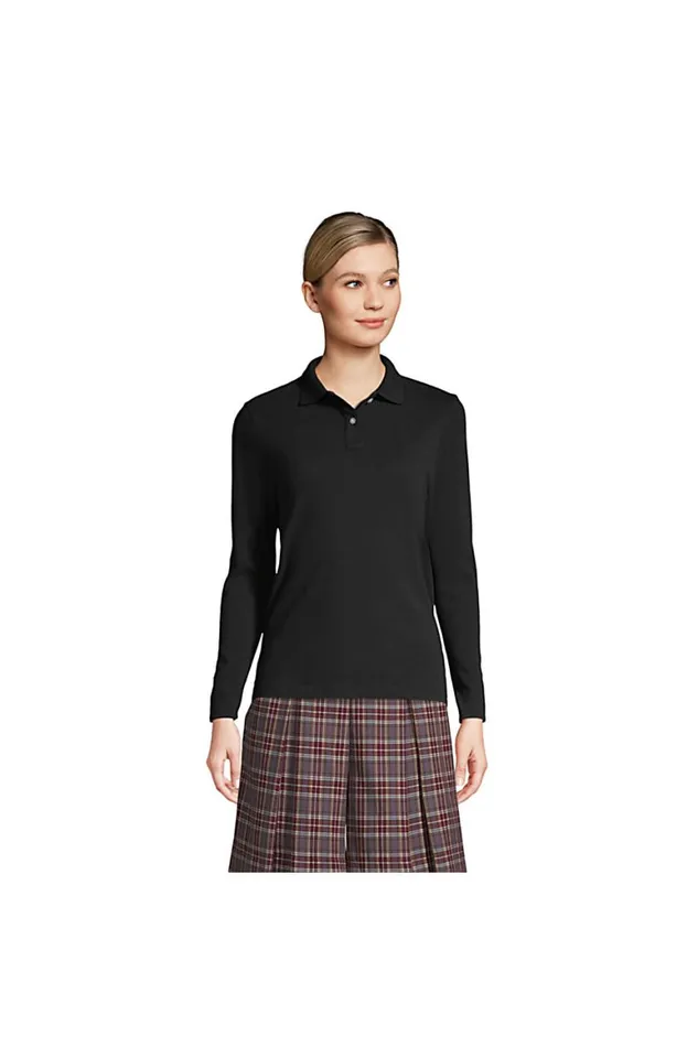 Lands039 End Polo Shirts Women Long Sleeve Feminine Fit Mesh Polo Shirt Black