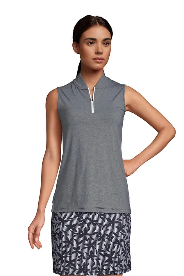 Lands039 End Polo Shirts Women Power Performance Quarter Zip Sleeveless Polo Black Pinstripe Lands039 End Polo Shirts Women Power Performance Quarter Zip Sleeveless Polo Black Pinstripe