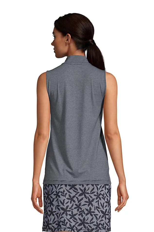 Lands039 End Polo Shirts Women Power Performance Quarter Zip Sleeveless Polo Black Pinstripe Lands039 End Polo Shirts Women Power Performance Quarter Zip Sleeveless Polo Black Pinstripe
