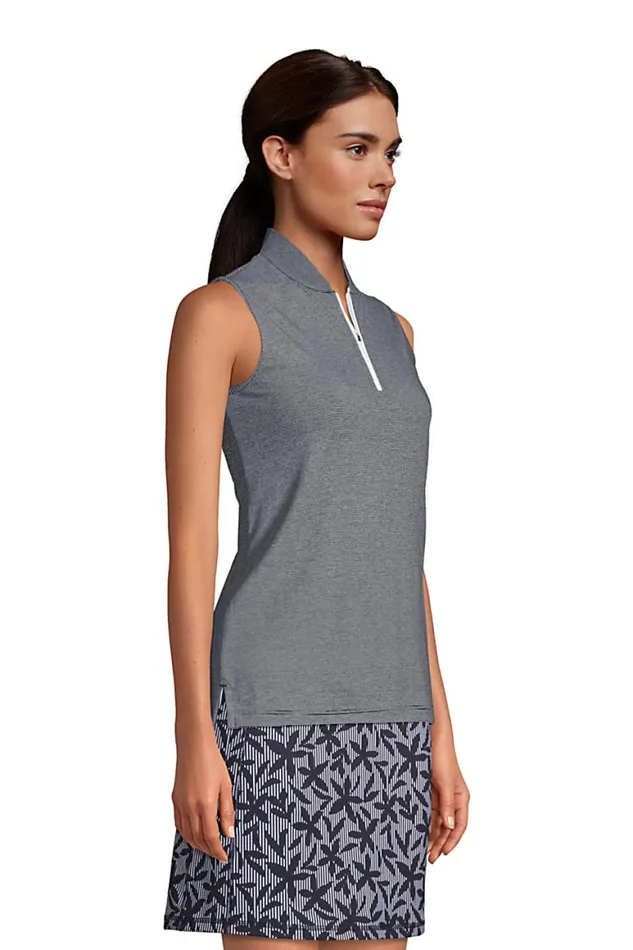 Lands039 End Polo Shirts Women Power Performance Quarter Zip Sleeveless Polo Black Pinstripe Lands039 End Polo Shirts Women Power Performance Quarter Zip Sleeveless Polo Black Pinstripe
