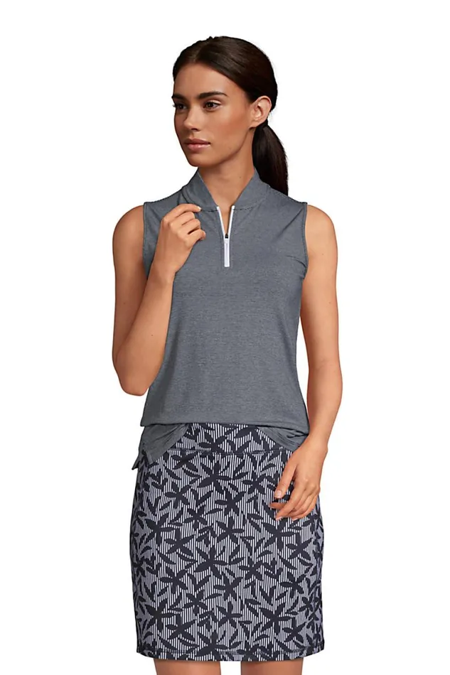 Lands039 End Polo Shirts Women Power Performance Quarter Zip Sleeveless Polo Black Pinstripe Lands039 End Polo Shirts Women Power Performance Quarter Zip Sleeveless Polo Black Pinstripe