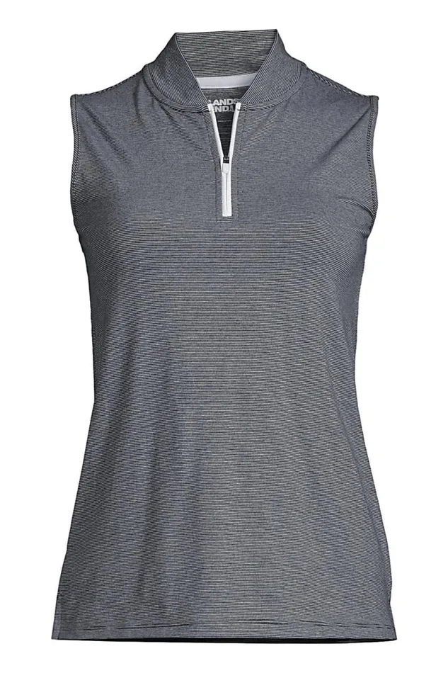 Lands039 End Polo Shirts Women Power Performance Quarter Zip Sleeveless Polo Black Pinstripe Lands039 End Polo Shirts Women Power Performance Quarter Zip Sleeveless Polo Black Pinstripe