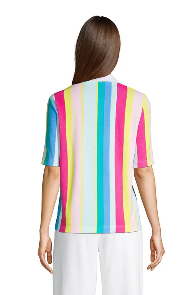 Lands039 End Polo Shirts Women Seriously Terry Upf Elbow Sleeve Polo Shirt Multi Rainbow Stripe Lands039 End Polo Shirts Women Seriously Terry Upf Elbow Sleeve Polo Shirt Multi Rainbow Stripe