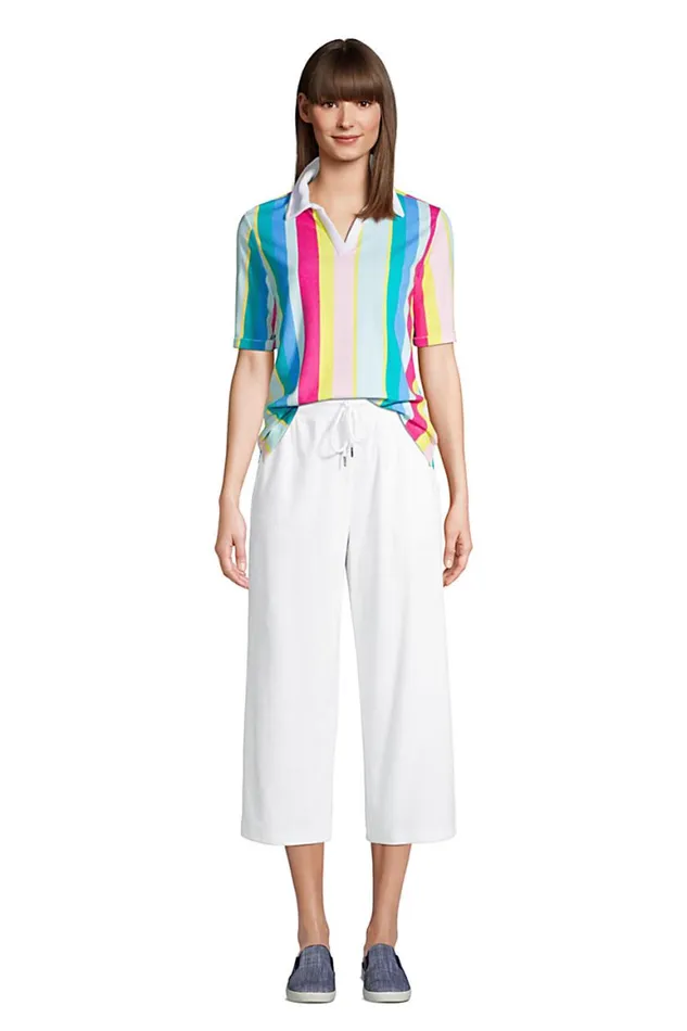 Lands039 End Polo Shirts Women Seriously Terry Upf Elbow Sleeve Polo Shirt Multi Rainbow Stripe Lands039 End Polo Shirts Women Seriously Terry Upf Elbow Sleeve Polo Shirt Multi Rainbow Stripe